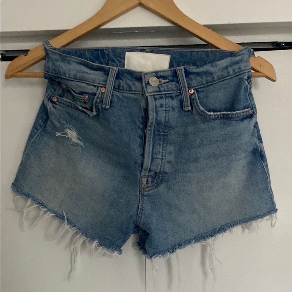 Distressed Blue Jean Shorts with Raw Hem Mother Superior .